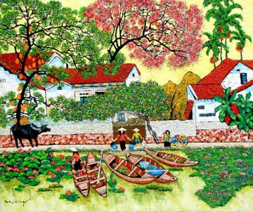 Asian Painting - Tran Thu Huong Village noon Vietnamese Asian